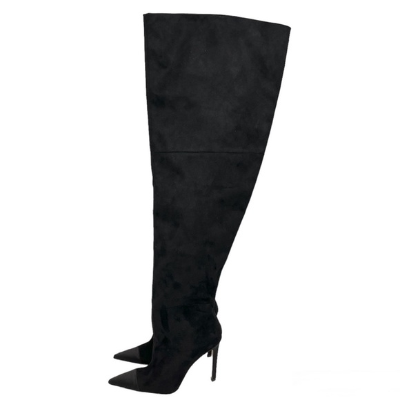 ❌SOLD❌ Good American Women’s 100% Suede Over the Knee Boots Slouchy Black 7 NWT - Picture 6 of 15